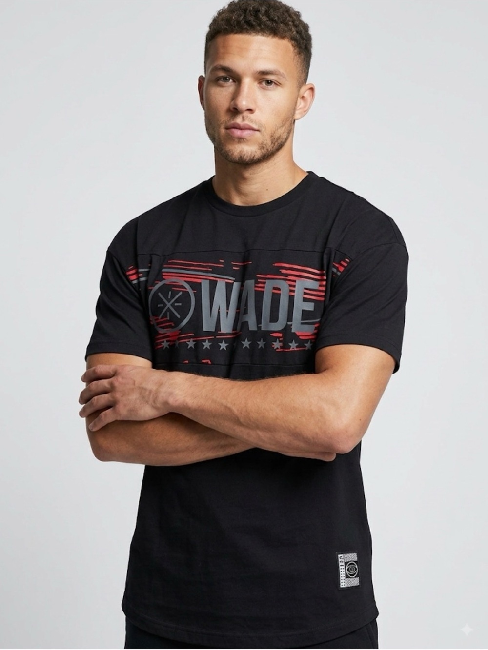 Wade Graphic Crew Neck T-Shirt - Black with Red Accent